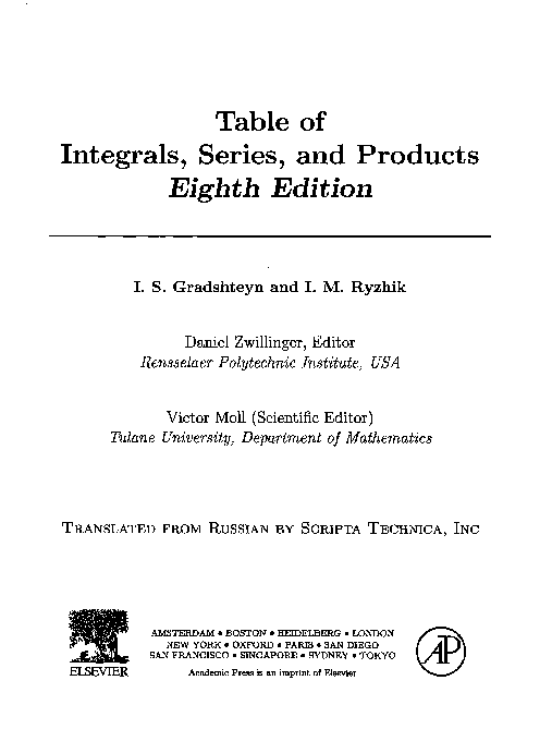 Tables Of Integrals