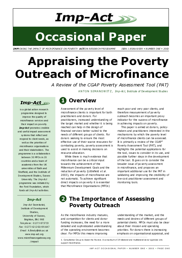 (PDF) Appraising the Poverty Outreach of Microfinance: A Review of the ...