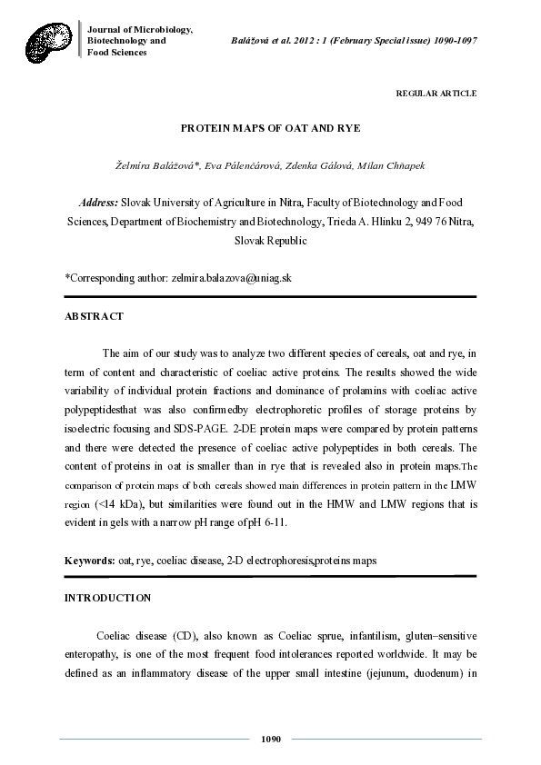 (PDF) Protein Maps of Oat and Rye