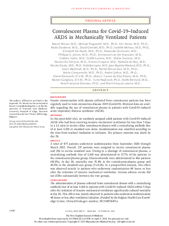 (PDF) Convalescent Plasma NEJM23 copie