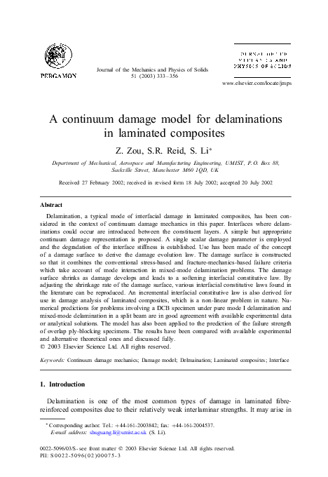 (PDF) A continuum damage model for delaminations in laminated composites