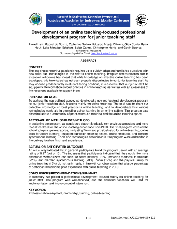 (PDF) Development of an online teaching-focused professional ...