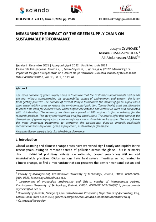 (PDF) Measuring the Impact of the Green Supply Chain on Sustainable ...
