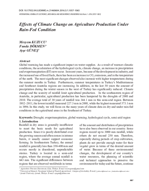 (PDF) Effects of Climate Change on Agriculture Production Under Rain ...