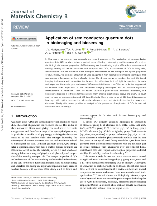 (PDF) Application of semiconductor quantum dots in bioimaging and ...