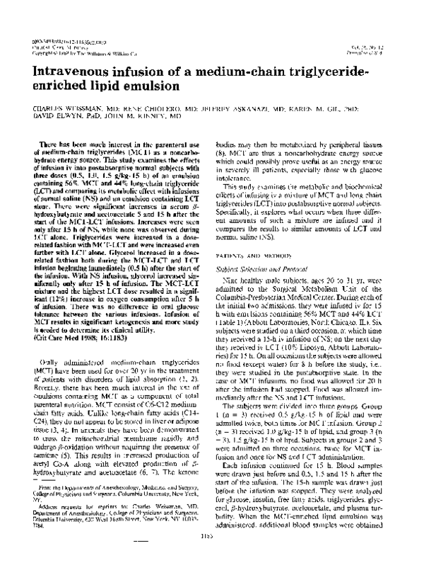 (PDF) Intravenous infusion of a medium-chain triglycerideenriched lipid ...