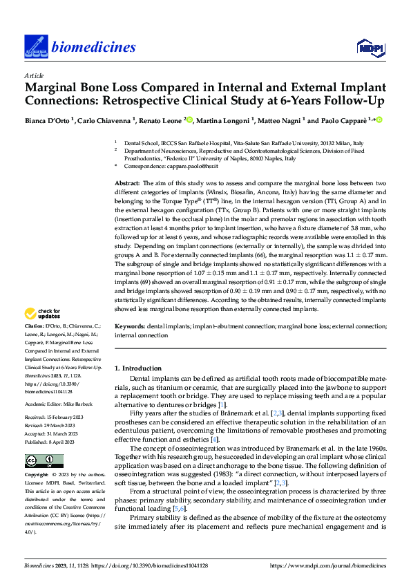 (PDF) Marginal Bone Loss Compared in Internal and External Implant ...