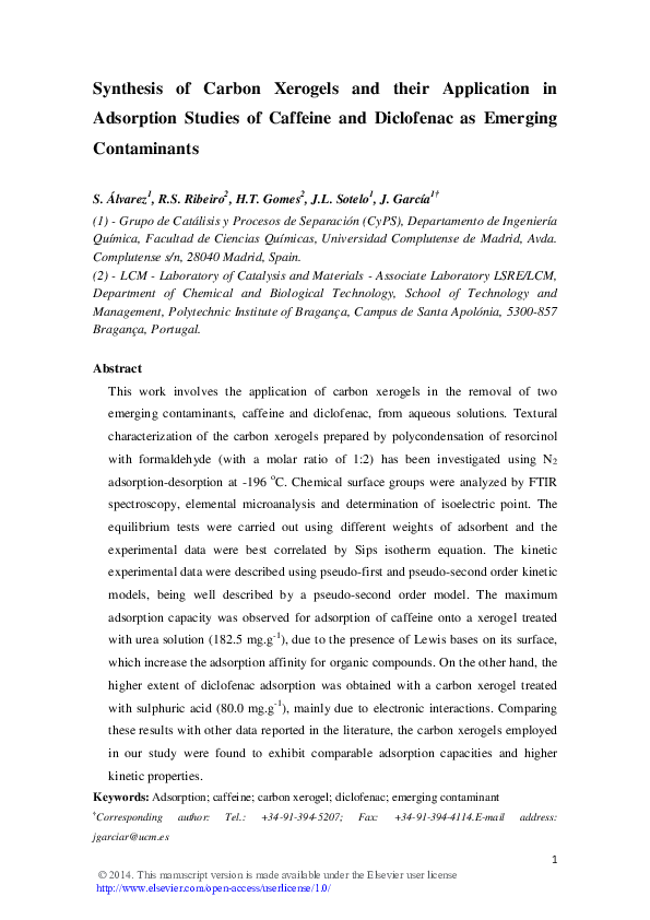 (PDF) Synthesis of carbon xerogels and their application in adsorption ...