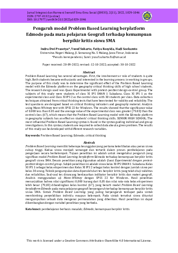 (PDF) Pengaruh model Problem Based Learning berplatform Edmodo pada ...