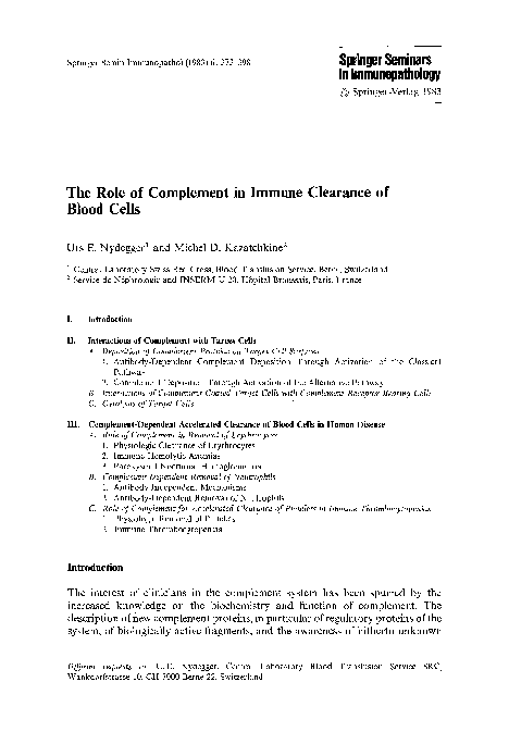 (PDF) The role of complement in immune clearance of blood cells