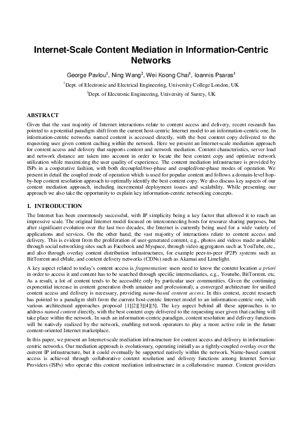 (PDF) Internet-scale content mediation in information-centric networks