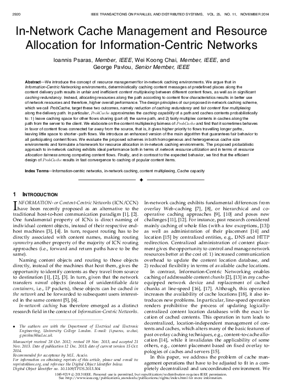(PDF) In-Network Cache Management and Resource Allocation for ...