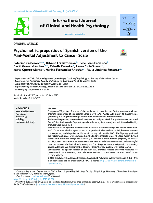 (PDF) Psychometric properties of Spanish version of the Mini-Mental ...