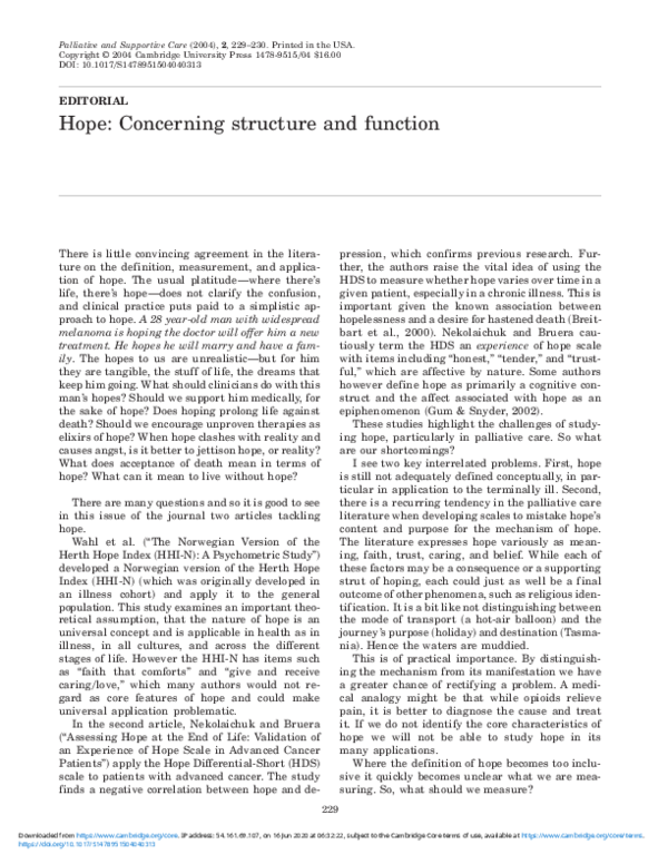 (PDF) Hope: Concerning structure and function