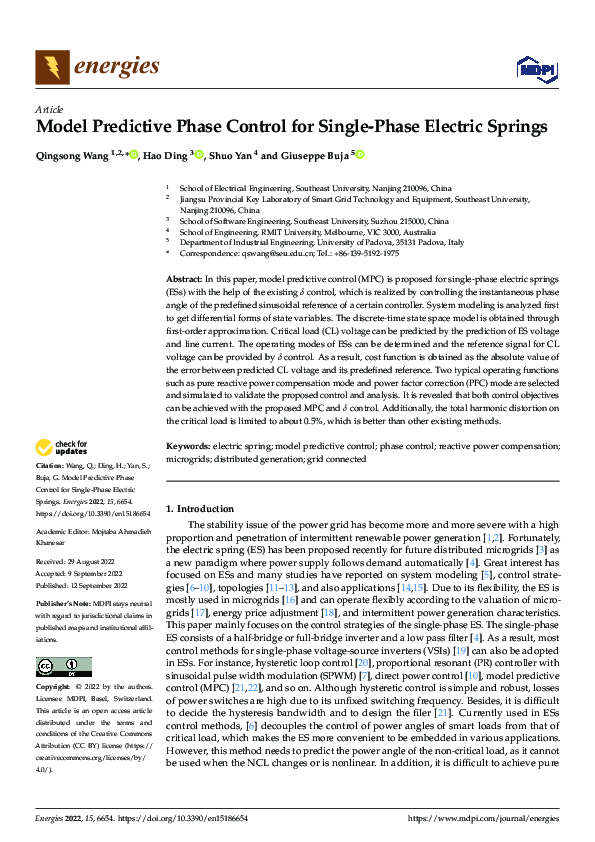 (PDF) Model Predictive Phase Control for Single-Phase Electric Springs