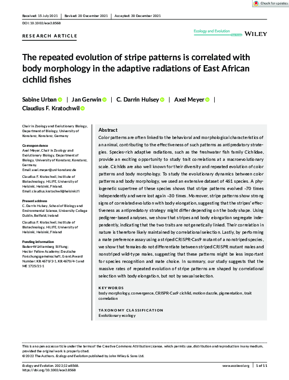 (PDF) The repeated evolution of stripe patterns is correlated with body ...