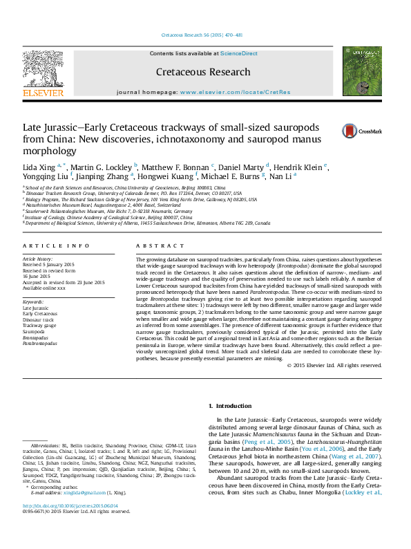 (PDF) Late Jurassic–Early Cretaceous trackways of small-sized sauropods ...