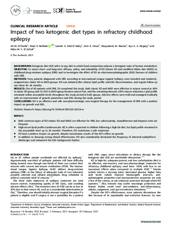 (PDF) Impact of two ketogenic diet types in refractory childhood epilepsy