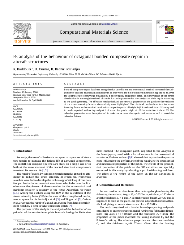 (PDF) FE analysis of the behaviour of octagonal bonded composite repair ...