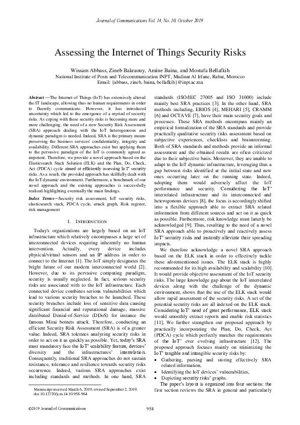 (PDF) Assessing the Internet of Things Security Risks