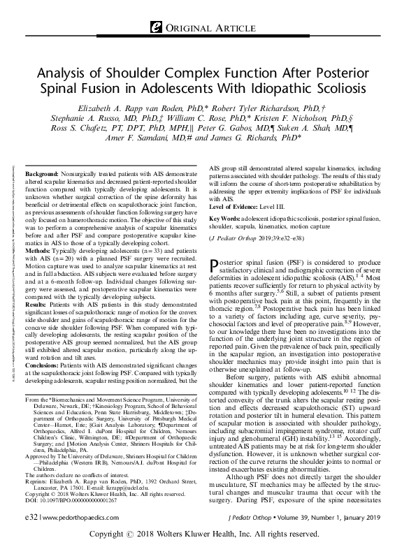 (PDF) Analysis of Shoulder Complex Function After Posterior Spinal ...