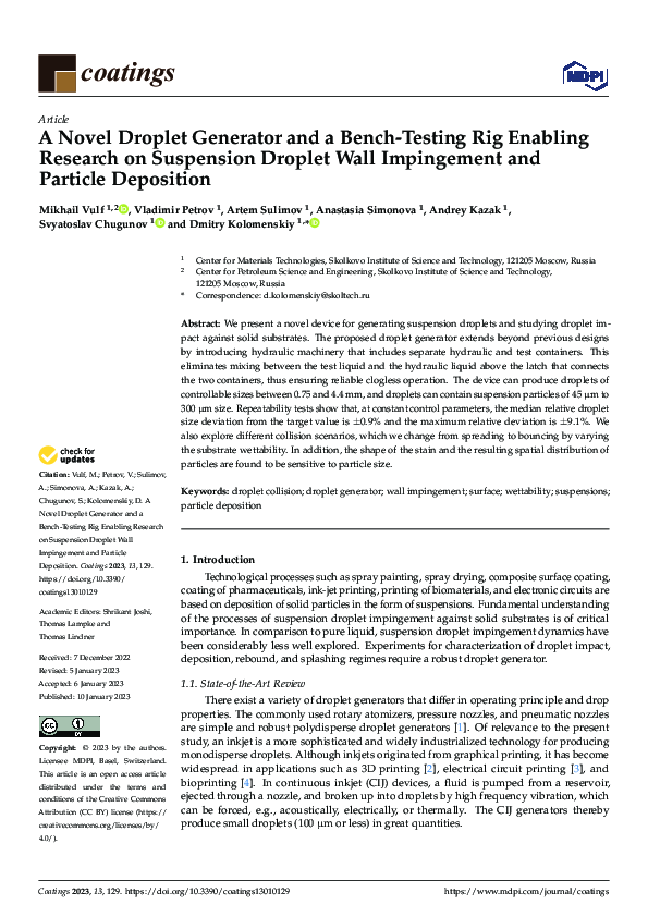 (PDF) A Novel Droplet Generator and a Bench-Testing Rig Enabling ...