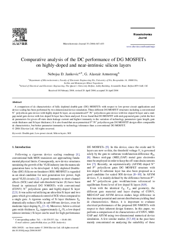 (PDF) Comparative analysis of the DC performance of DG MOSFETs on ...