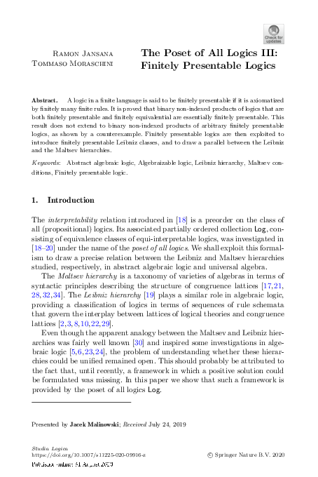 (PDF) The Poset of All Logics III: Finitely Presentable Logics