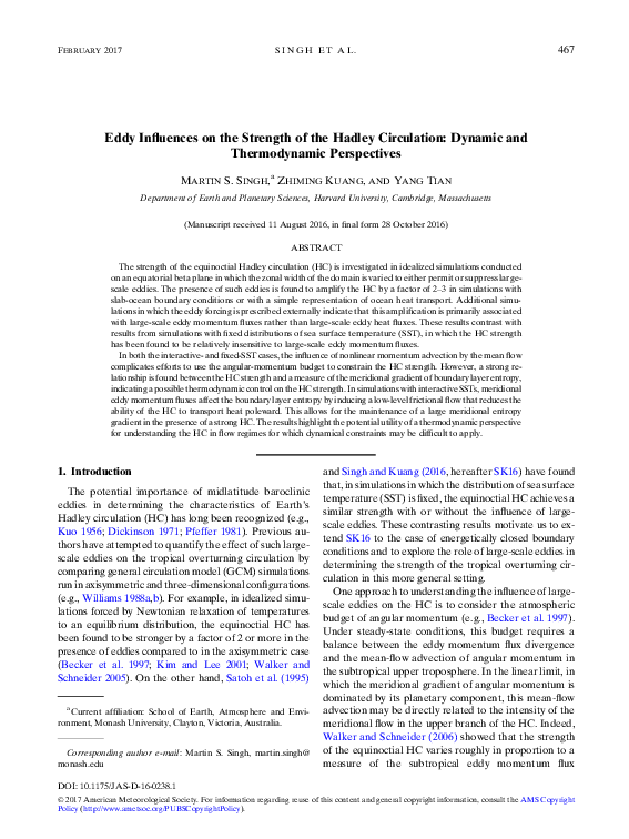 (PDF) Eddy Influences on the Strength of the Hadley Circulation ...