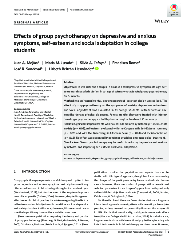 (PDF) Effects of group psychotherapy on depressive and anxious symptoms ...