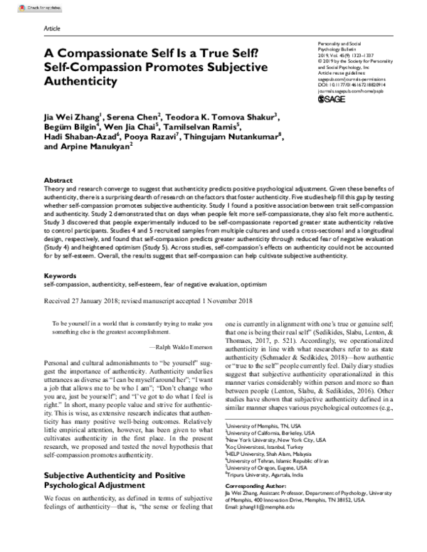 (PDF) A Compassionate Self Is a True Self? Self-Compassion Promotes ...