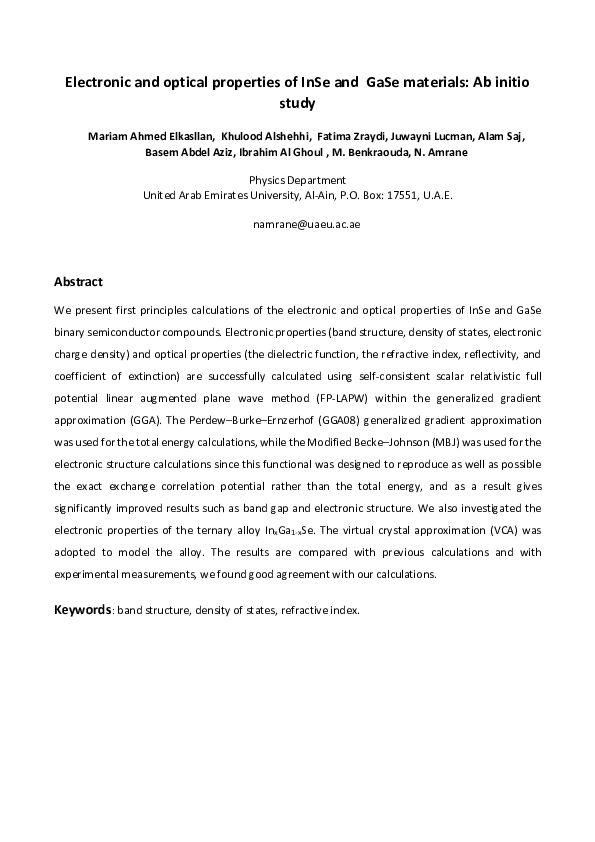 (PDF) Electronic and optical properties of InSe and GaSe materials: Ab ...