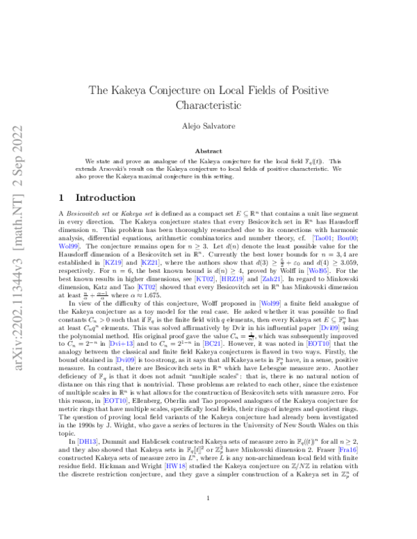 (PDF) The Kakeya conjecture on local fields of positive characteristic