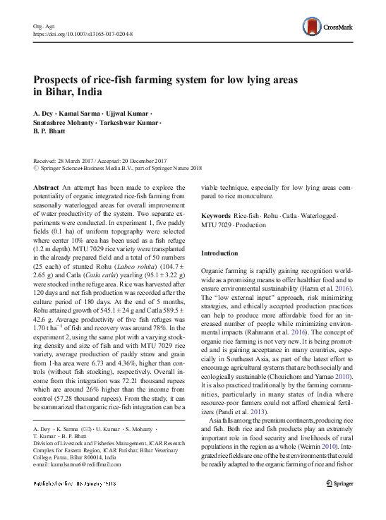 (PDF) Prospects of rice-fish farming system for low lying areas in ...