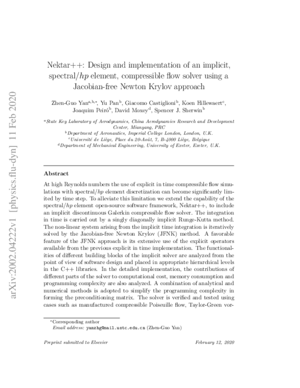 (PDF) Nektar++: Design and implementation of an implicit, spectral/hp ...