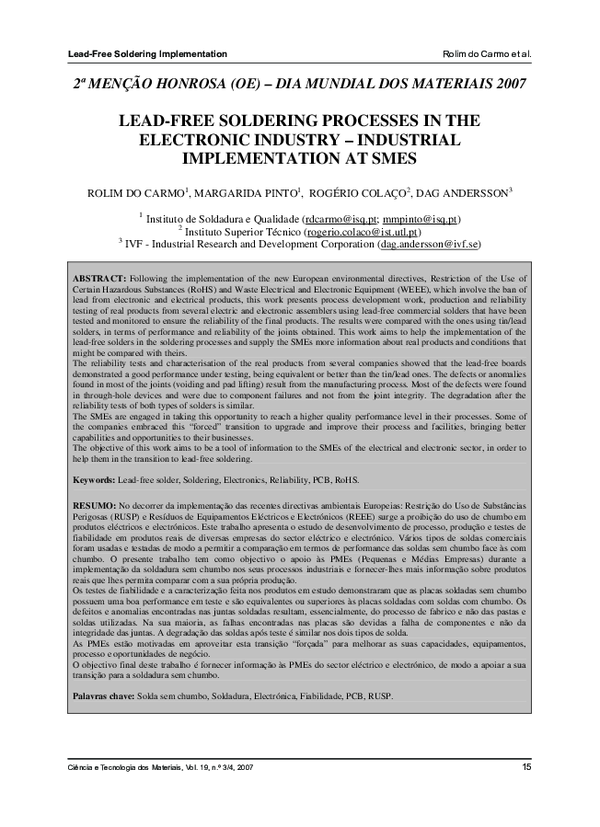 (PDF) Lead-free soldering processes in the electronic industry ...