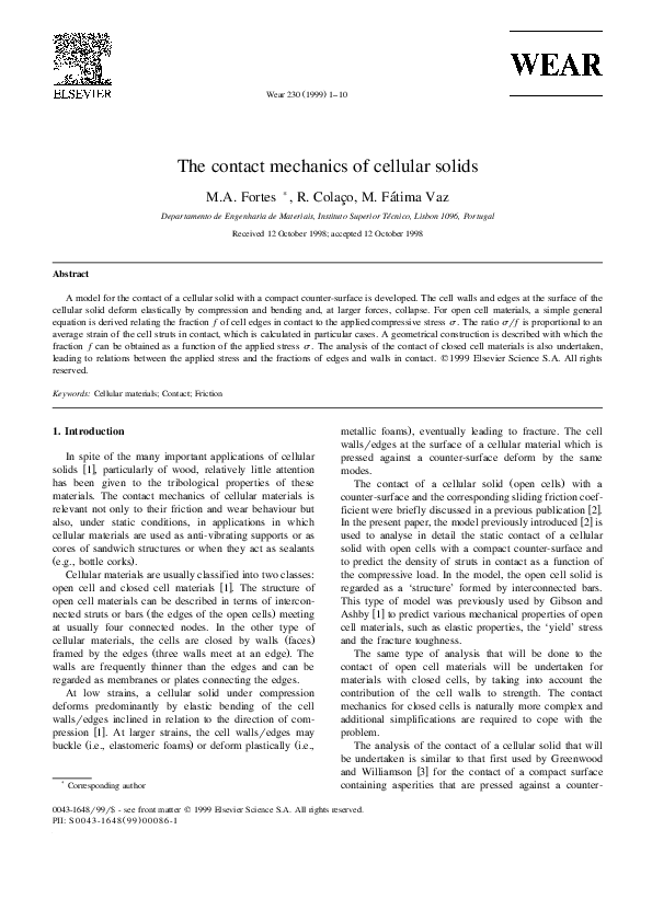 (PDF) The contact mechanics of cellular solids