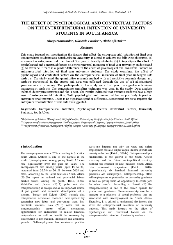 (PDF) The effect of psychological and contextual factors on the ...