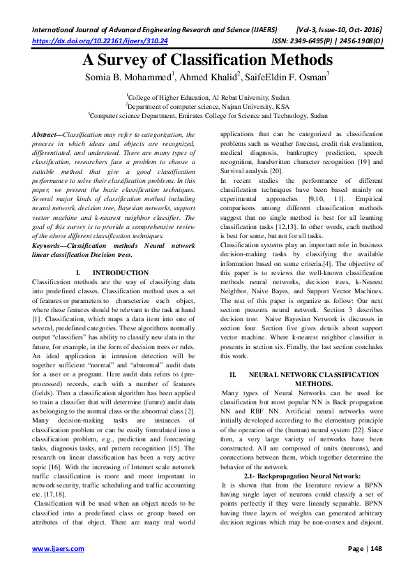 (PDF) A Survey of Classification Methods