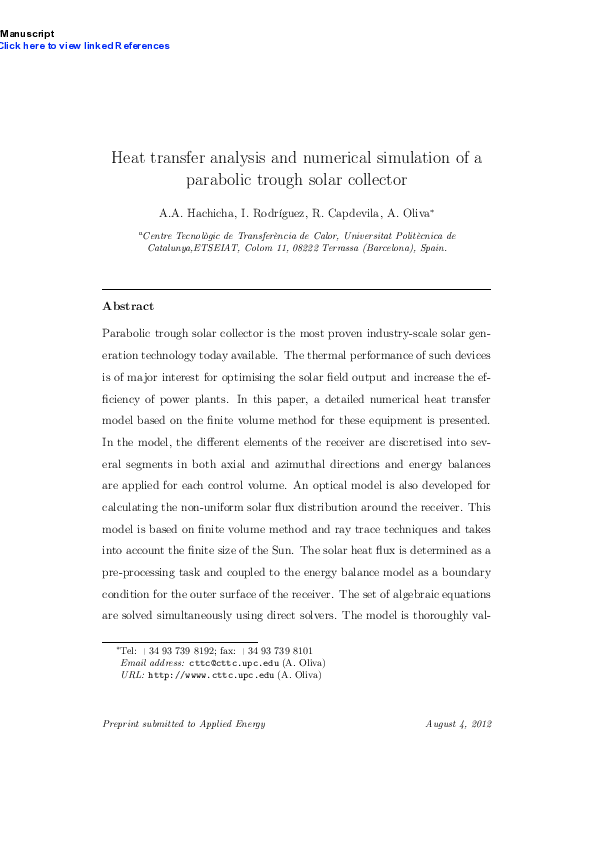 (PDF) Heat transfer analysis and numerical simulation of a parabolic ...