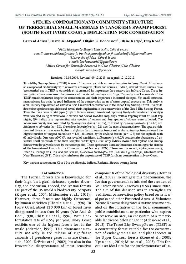 (PDF) Species composition and community structure of terrestrial small ...