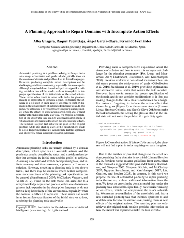 (PDF) A Planning Approach to Repair Domains with Incomplete Action Effects