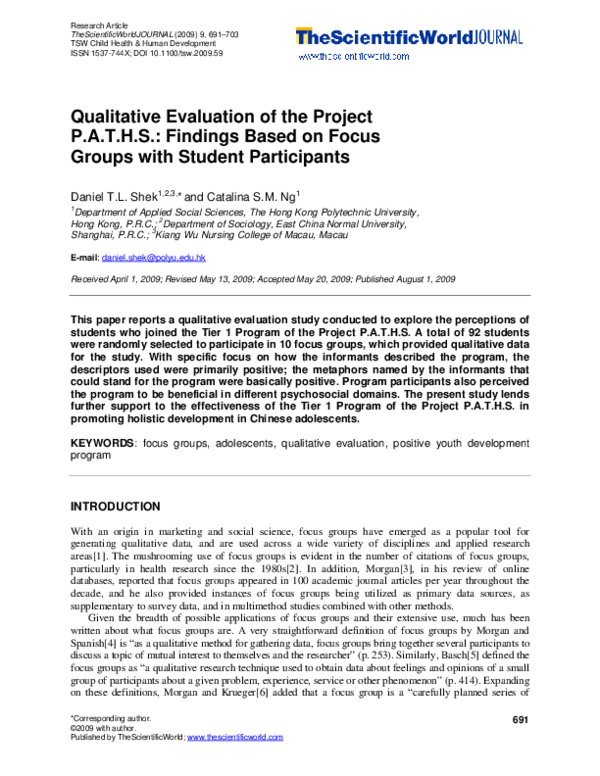 (PDF) Qualitative Evaluation of the Project P.A.T.H.S.: Findings Based ...