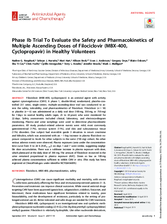 (PDF) Phase Ib Trial To Evaluate the Safety and Pharmacokinetics of ...