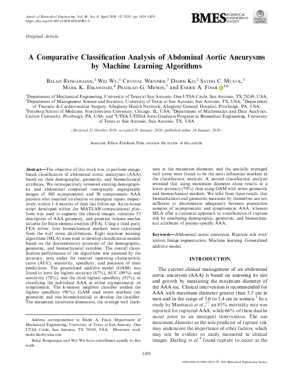 (PDF) A Comparative Classification Analysis of Abdominal Aortic ...