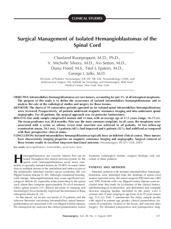 (PDF) Surgical Management of Isolated Hemangioblastomas of the Spinal Cord
