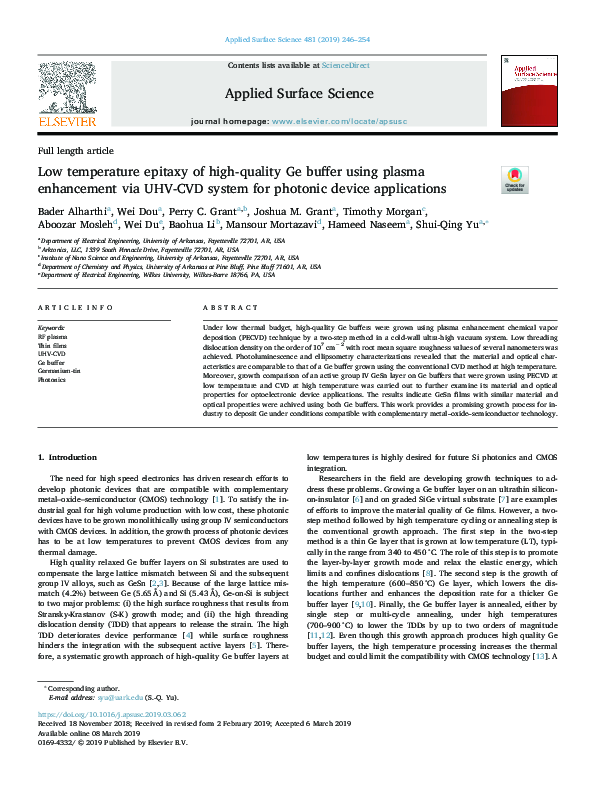 (PDF) Low temperature epitaxy of high-quality Ge buffer using plasma ...