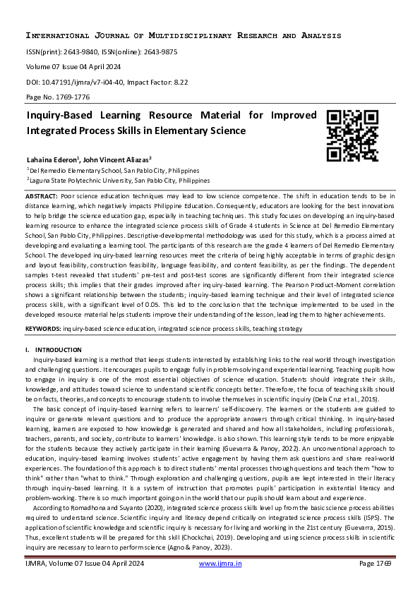 (PDF) Inquiry-Based Learning Resource Material for Improved Integrated ...