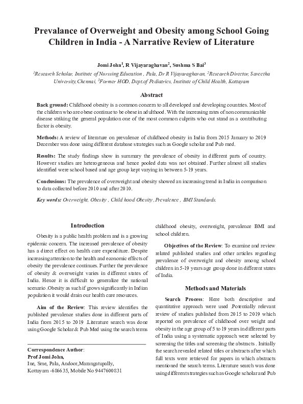 (PDF) Prevalance of Overweight and Obesity among School Going Children ...