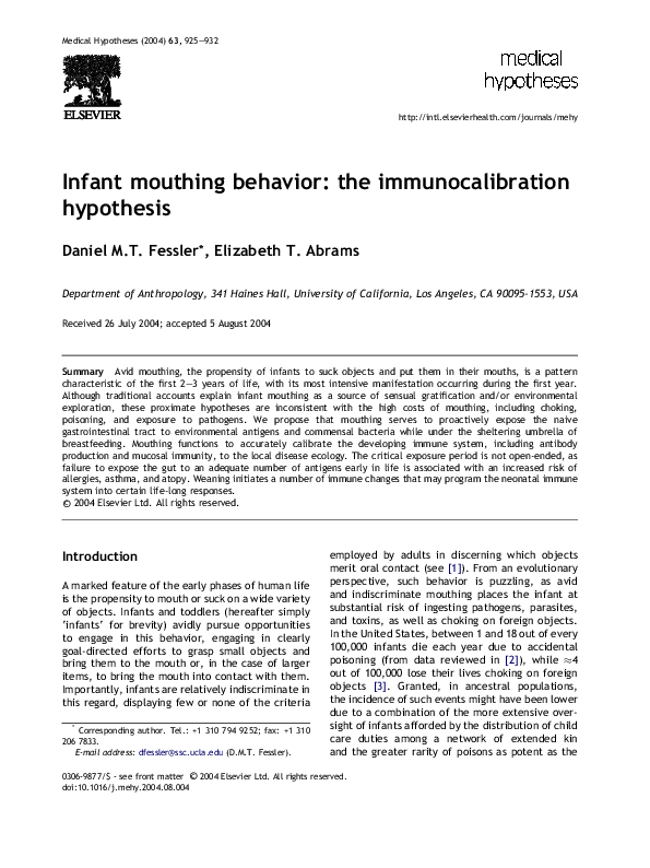 (PDF) Infant mouthing behavior: the immunocalibration hypothesis